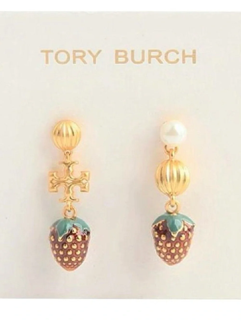 Tory Burch NWT Logo Strawberry Charm Drop Earrings $125 MSRP